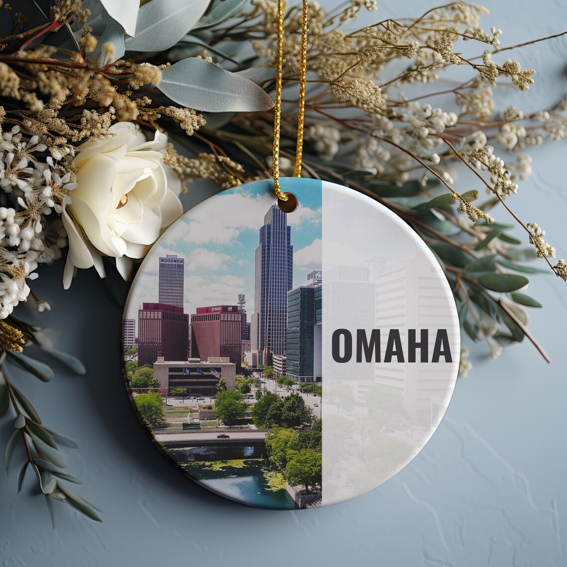 Omaha Nebraska City Skyline Travel Christmas Ornament Souvenir Print