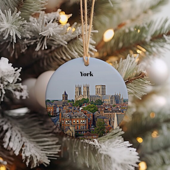 York Minster Cathedral Skyline Round Ornament England Travel Poster