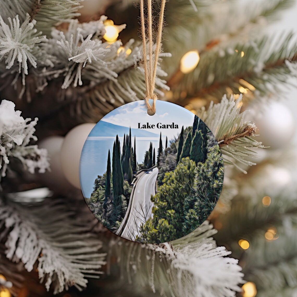 Lake Garda Italy Christmas Ornament Cypress Lakeside Travel Poster