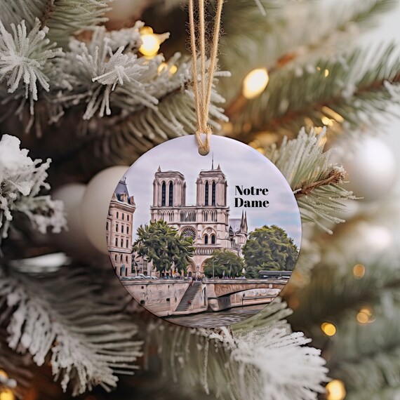 Notre Dame Paris Cathedral River View Christmas Ornament Print