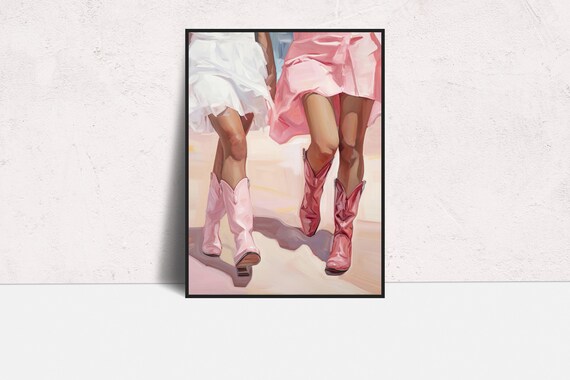 Pink Cowgirl Boots Western Painting Country Girls Room Decor Poster