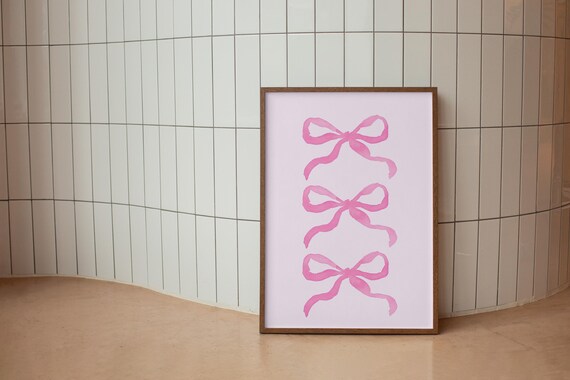 Three Pink Watercolor Ribbon Bows Trendy Preppy Room Decor Poster