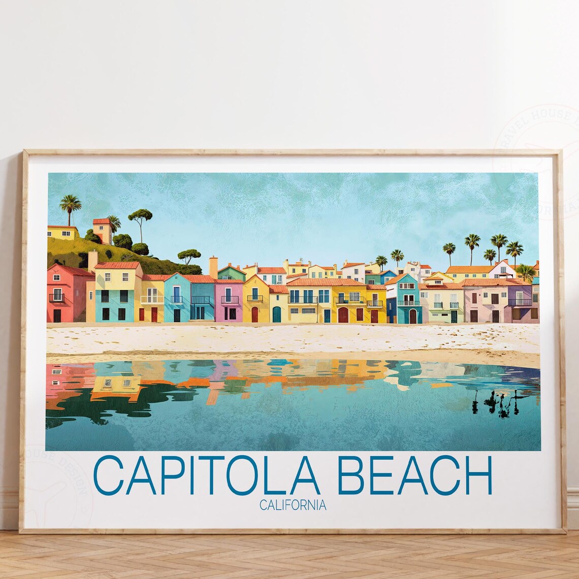 Capitola Beach Colorful Shoreside Houses Reflection Travel Poster