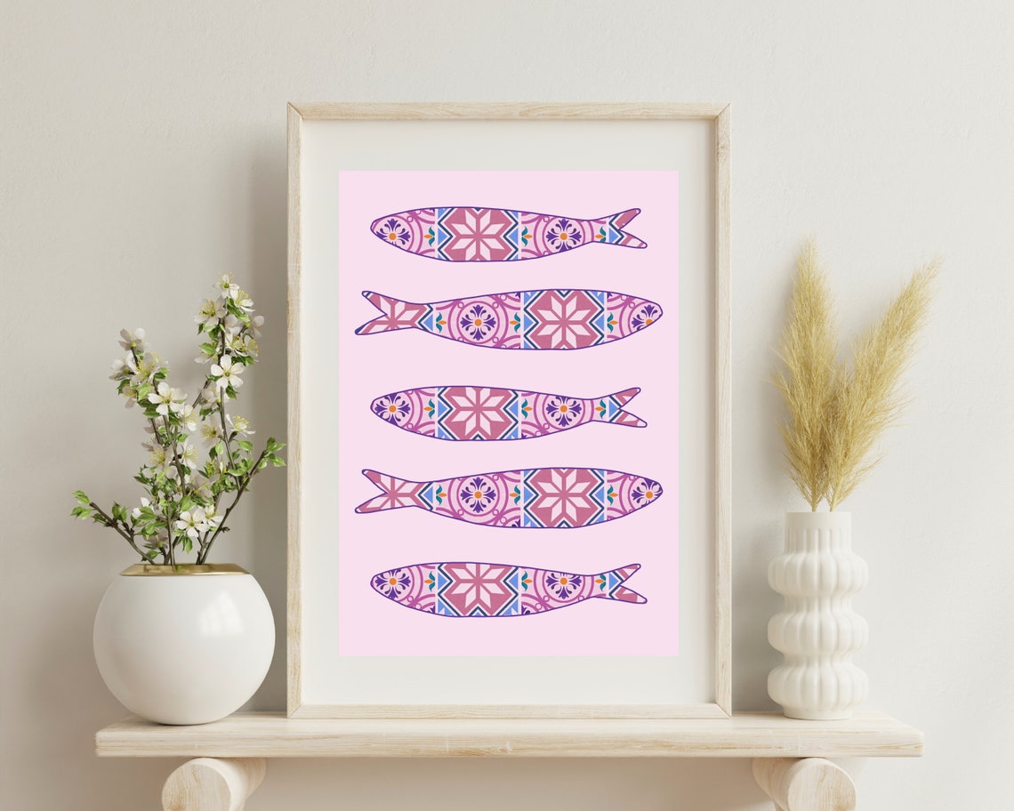 Boho Portuguese Sardine Tile, Mediterranean Art Print - Image 3
