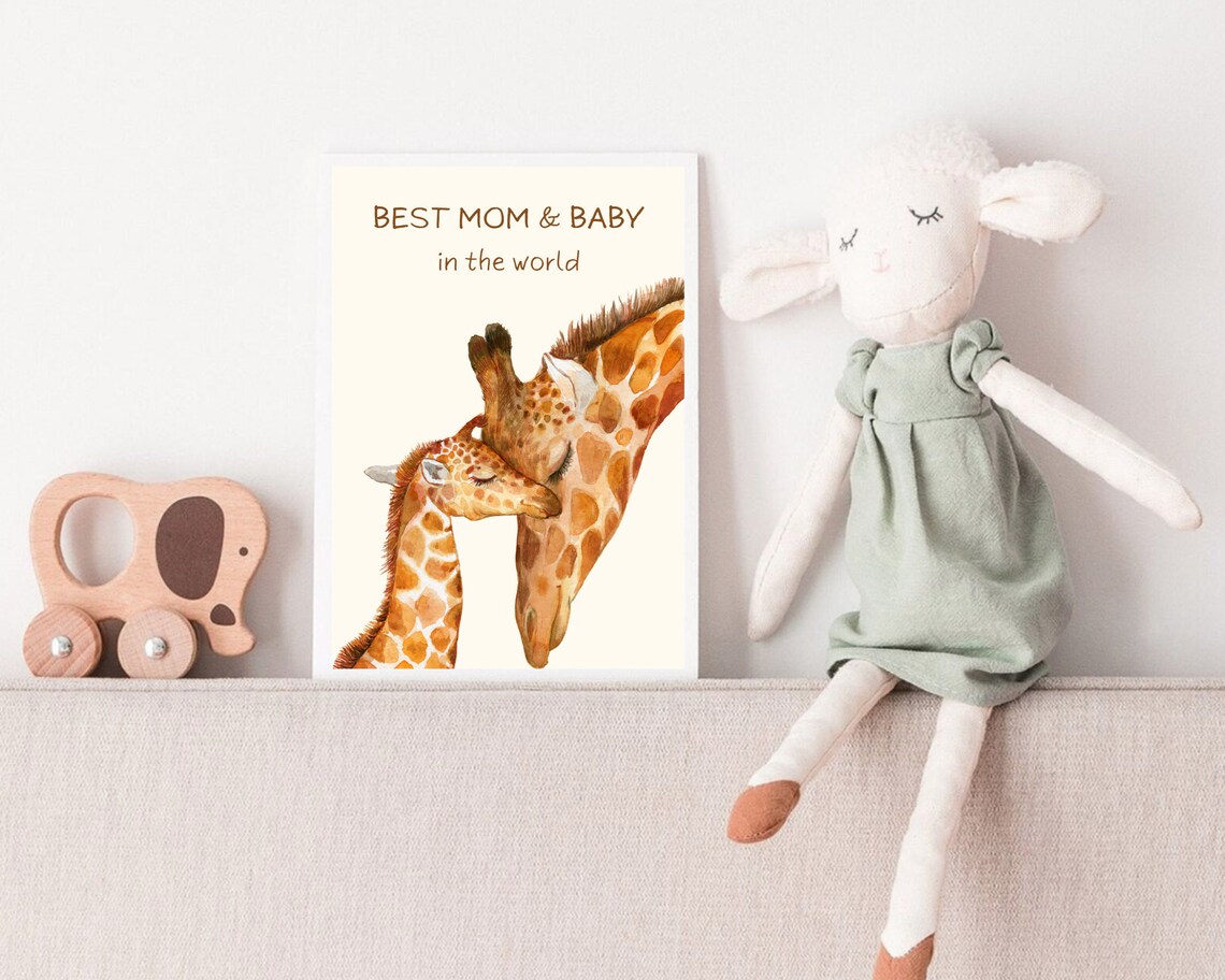 Best Mom and Baby Giraffe Cuddle Loving Quote Nursery Decor Poster - Image 2