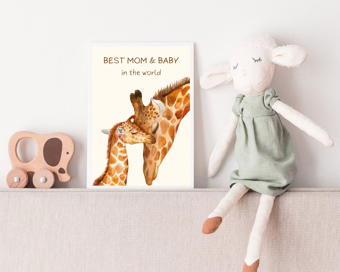 Safari Mom And Baby Giraffe Family Wall Art Print Best Mom And Baby Nursery Quote Print Cute Giraffe Family Nursery Wall Decor - Image 2