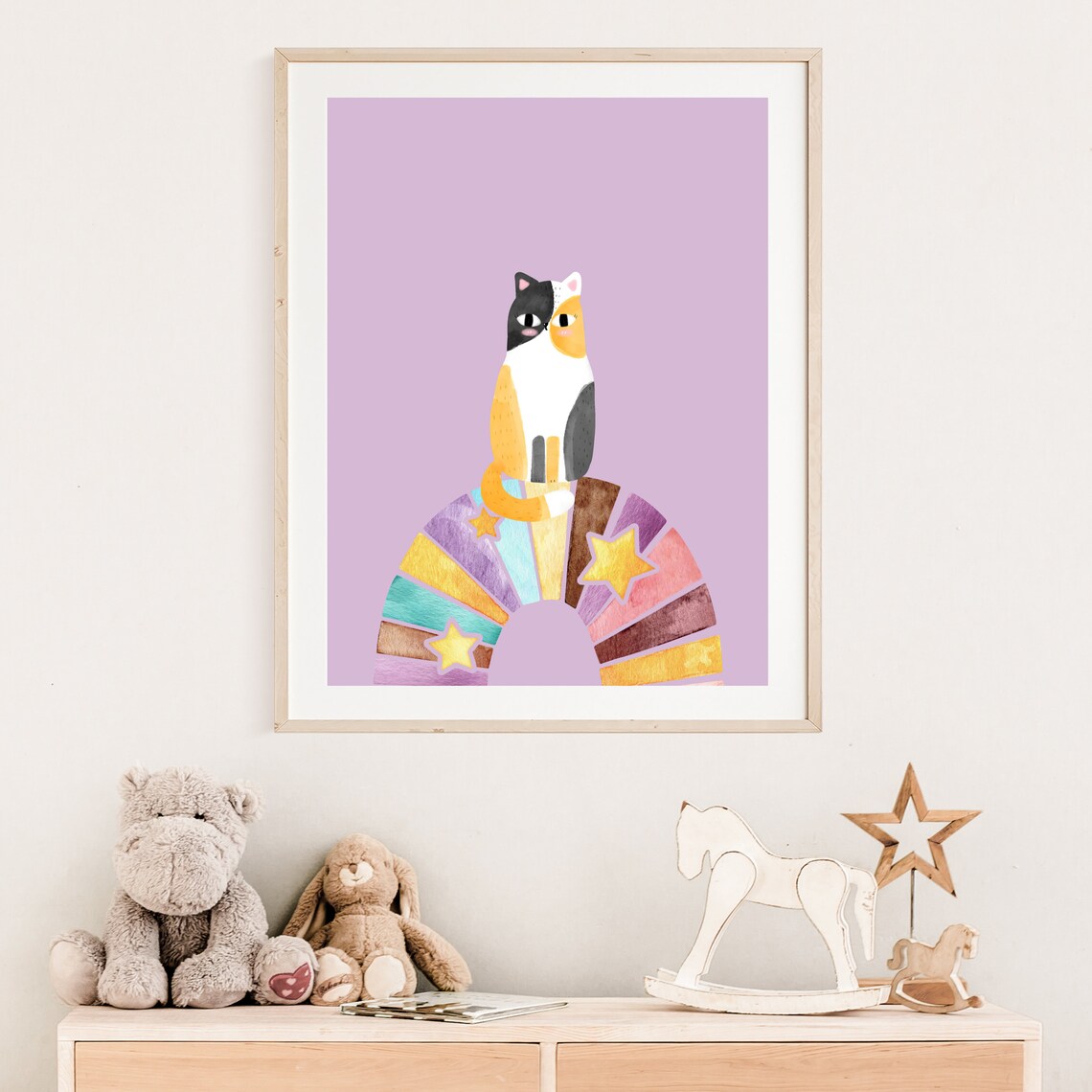 Rainbow Cat Nursery Art Print for Girls Kids Room - Image 3