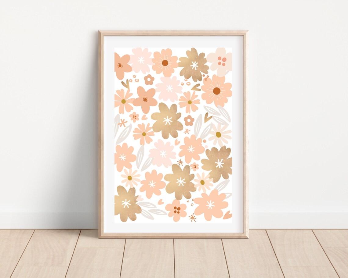Pink Floral Art Print, Boho Nursery Decor