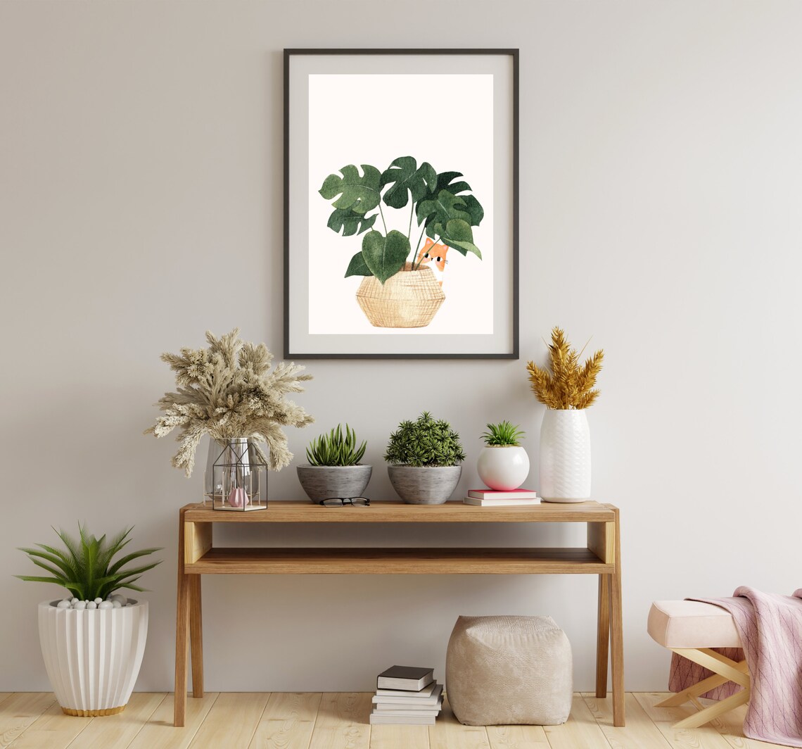 Cat And Plant - Boho Botanical Art - Image 3