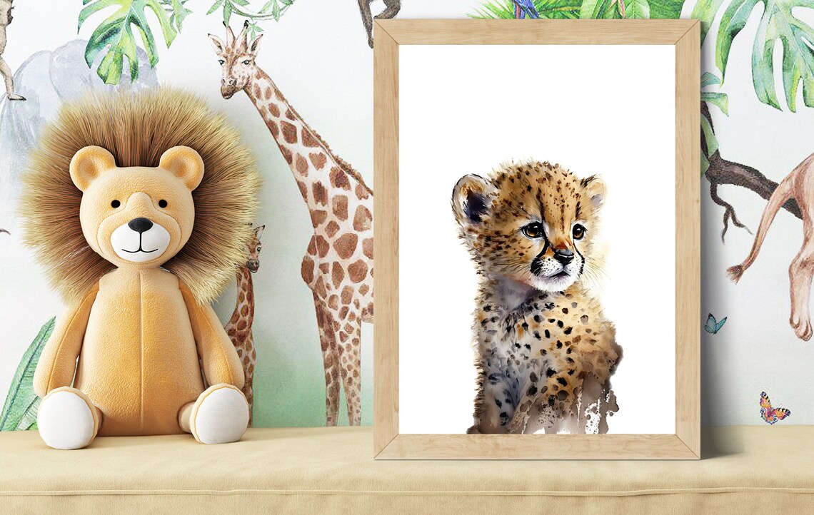 Watercolor Baby Cheetah Cub Portrait Nursery Safari Animal Poster - Image 2