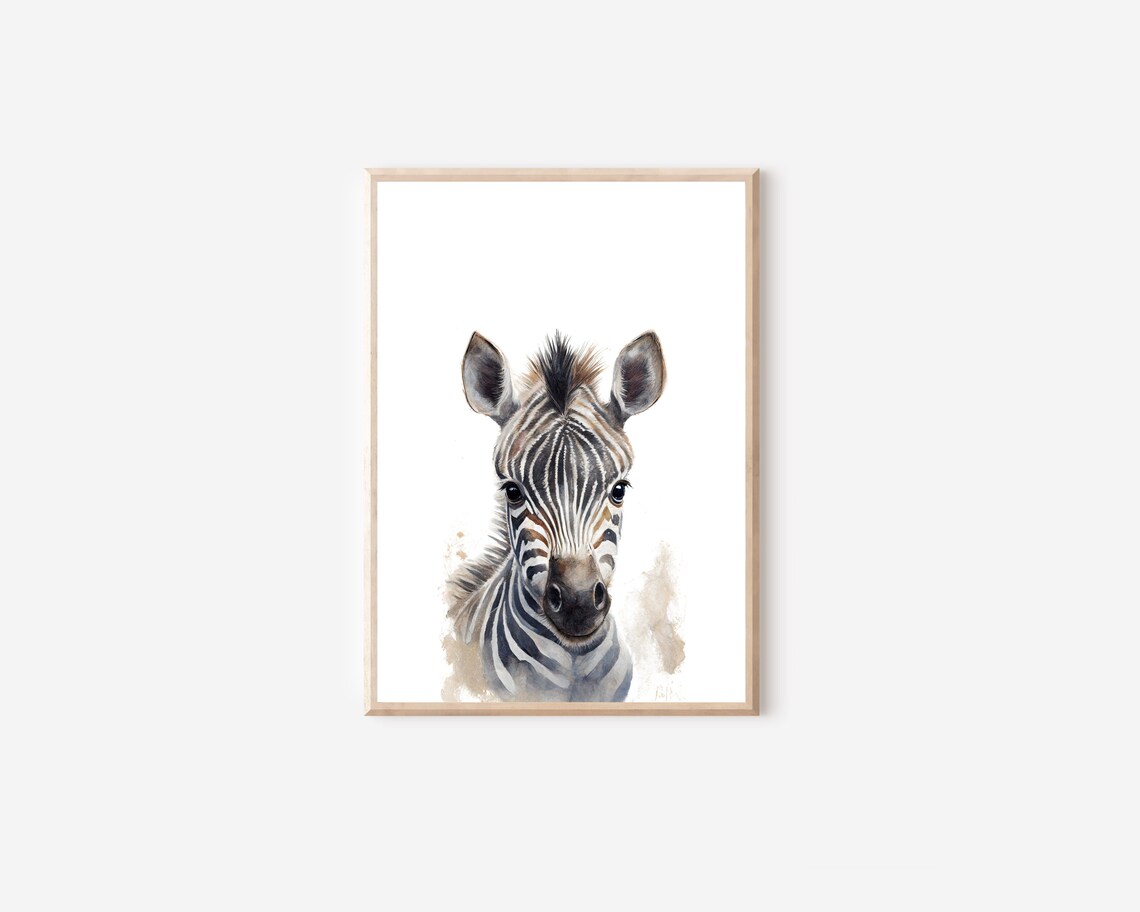Watercolor Baby Zebra Front Facing Portrait Nursery Safari Animal Print - Image 4
