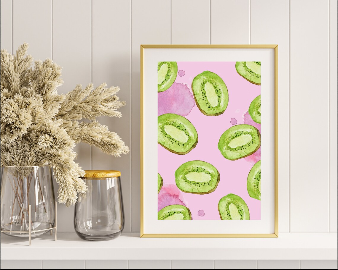 Watercolor Kiwi Slice Art Print, Tropical Kitchen - Image 2