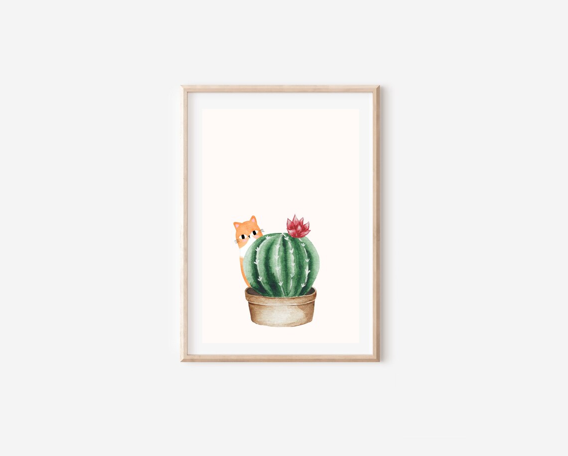 House Plant And Cat Print, Boho Cat Art Print - Image 4
