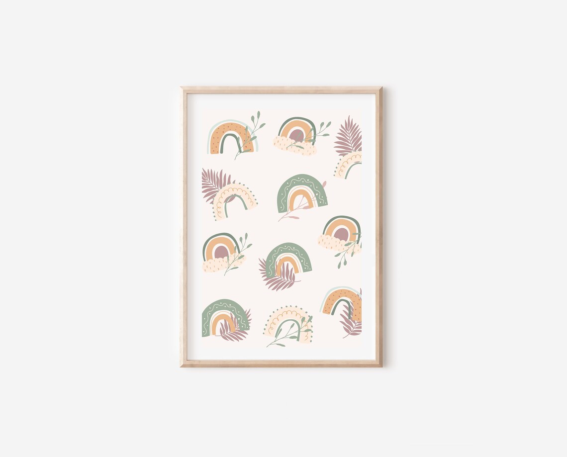 Boho Floral Neutral Nursery Rainbow, Wall Art Print - Image 4