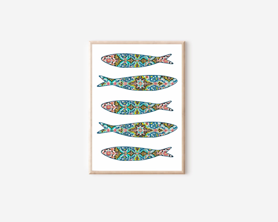 Colorful Boho Portugal Sardine Tile Art Print - Image 4