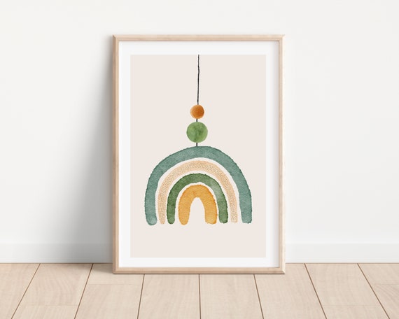 Boho Minimalist Green Nursery Rainbow Art Print
