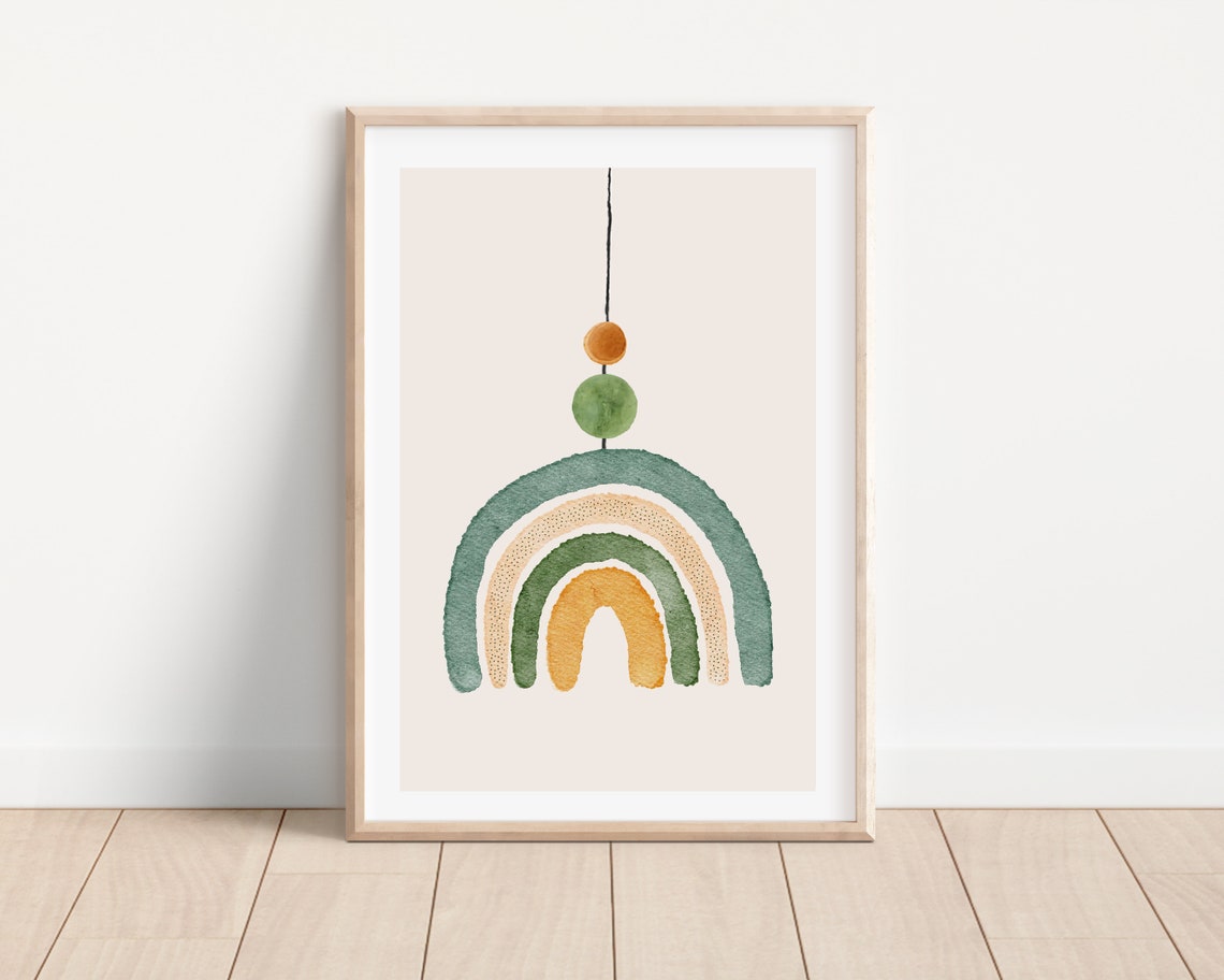 Boho Minimalist Green Nursery Rainbow Art Print