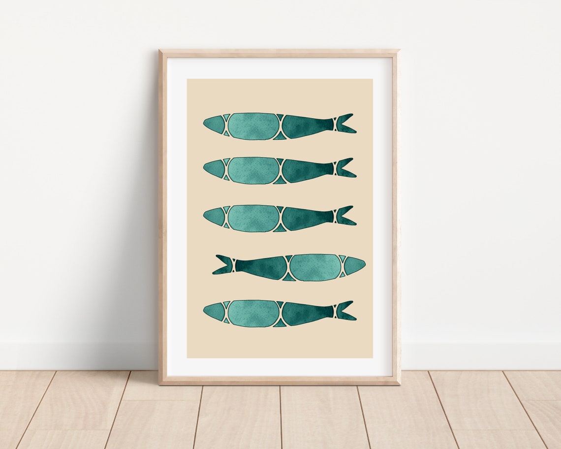 Portugal Sardine Print Portuguese Sardine Wall Art Green Sardine Art Portuguese Decor Print Portugal Tile Art Modern Kitchen Art Print