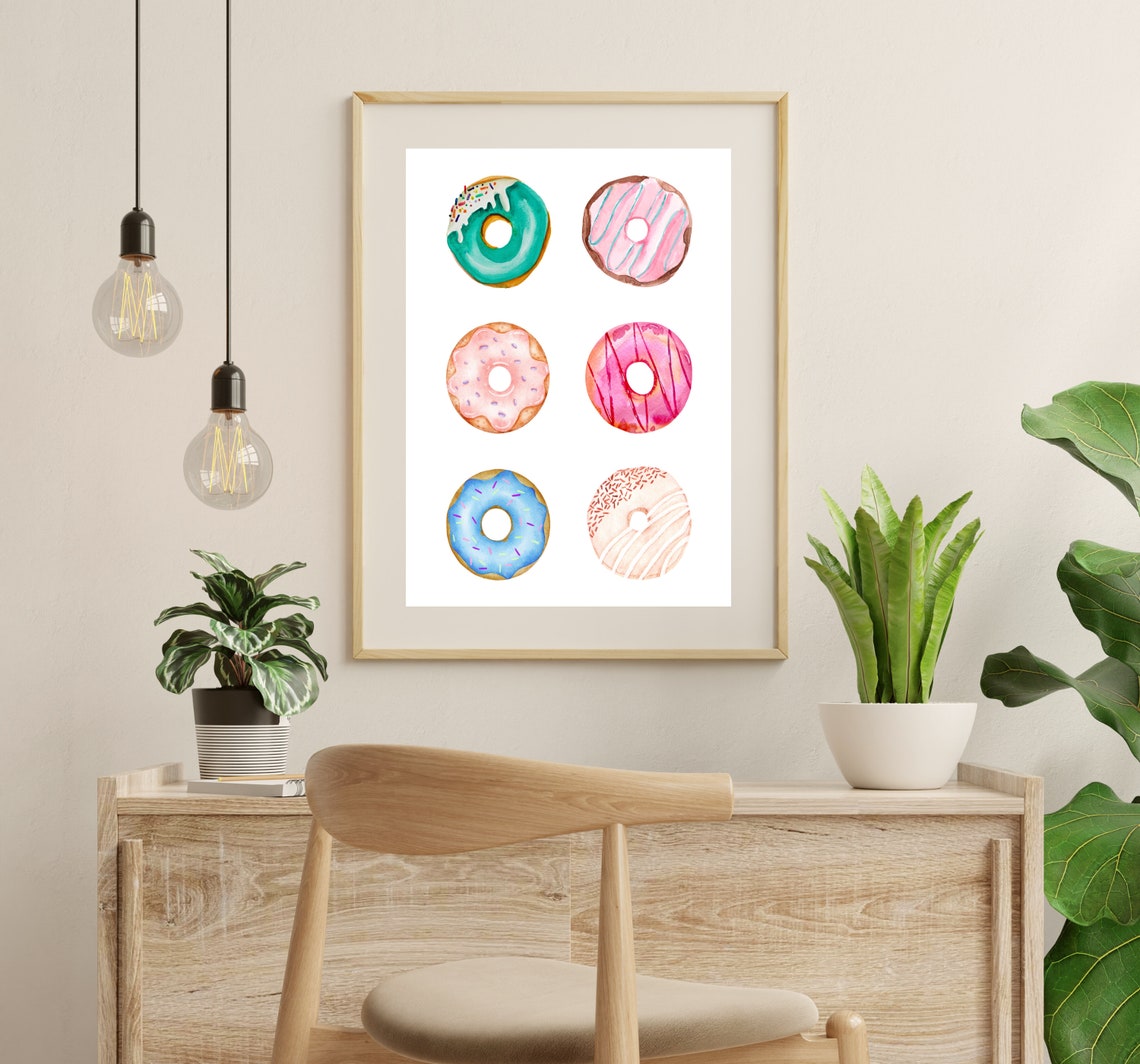 Watercolor Donut Art Print, Kitchen Baking Decor - Image 3