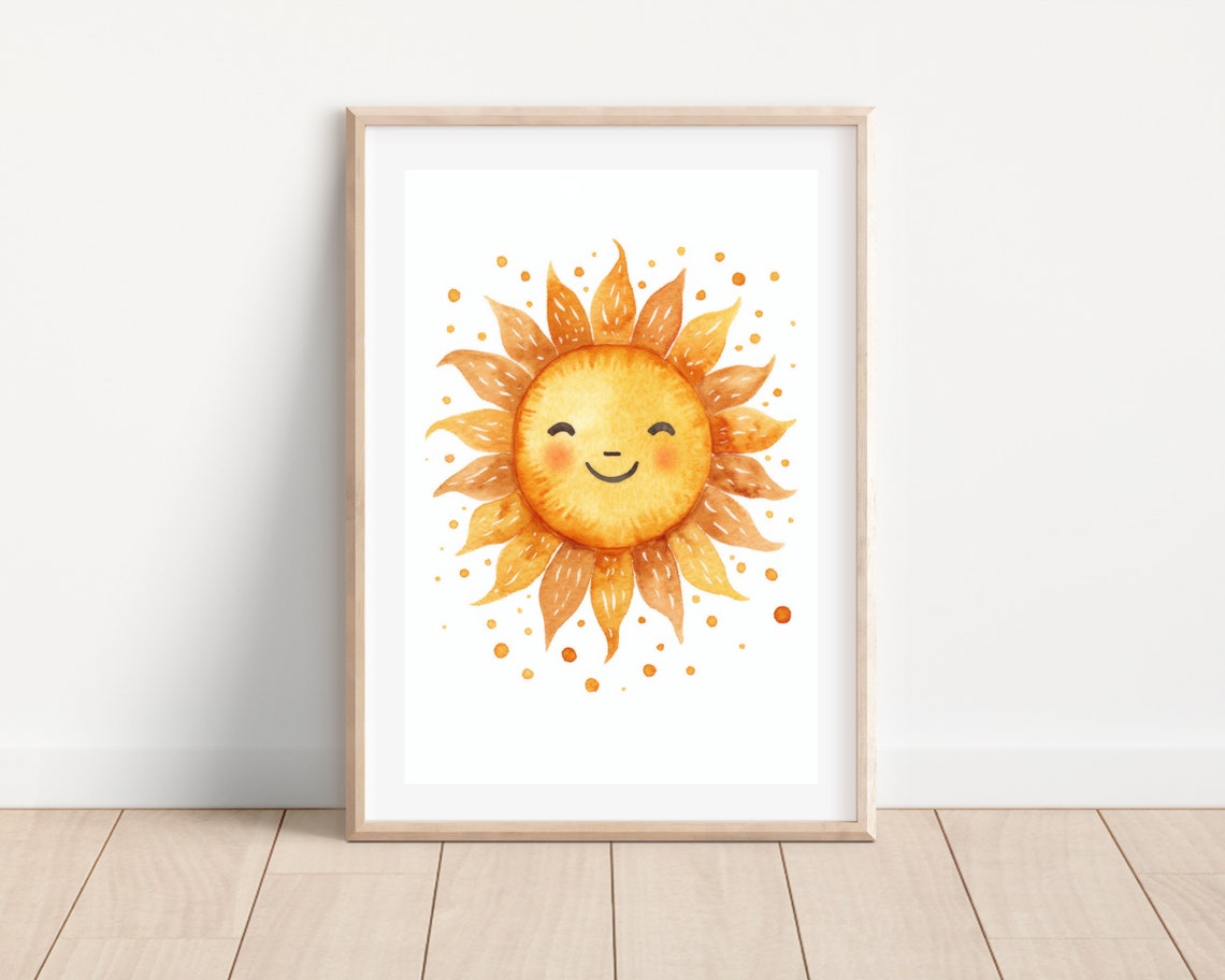 Boho Watercolor Sun Print, Nursery Wall Art