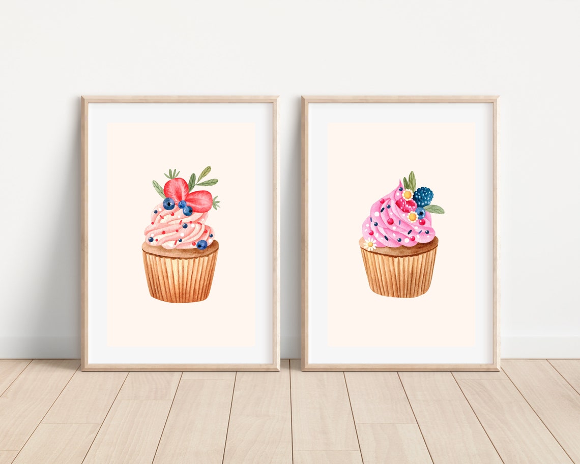 Watercolor Cupcake Art Print, Nursery Kitchen Decor - Image 5