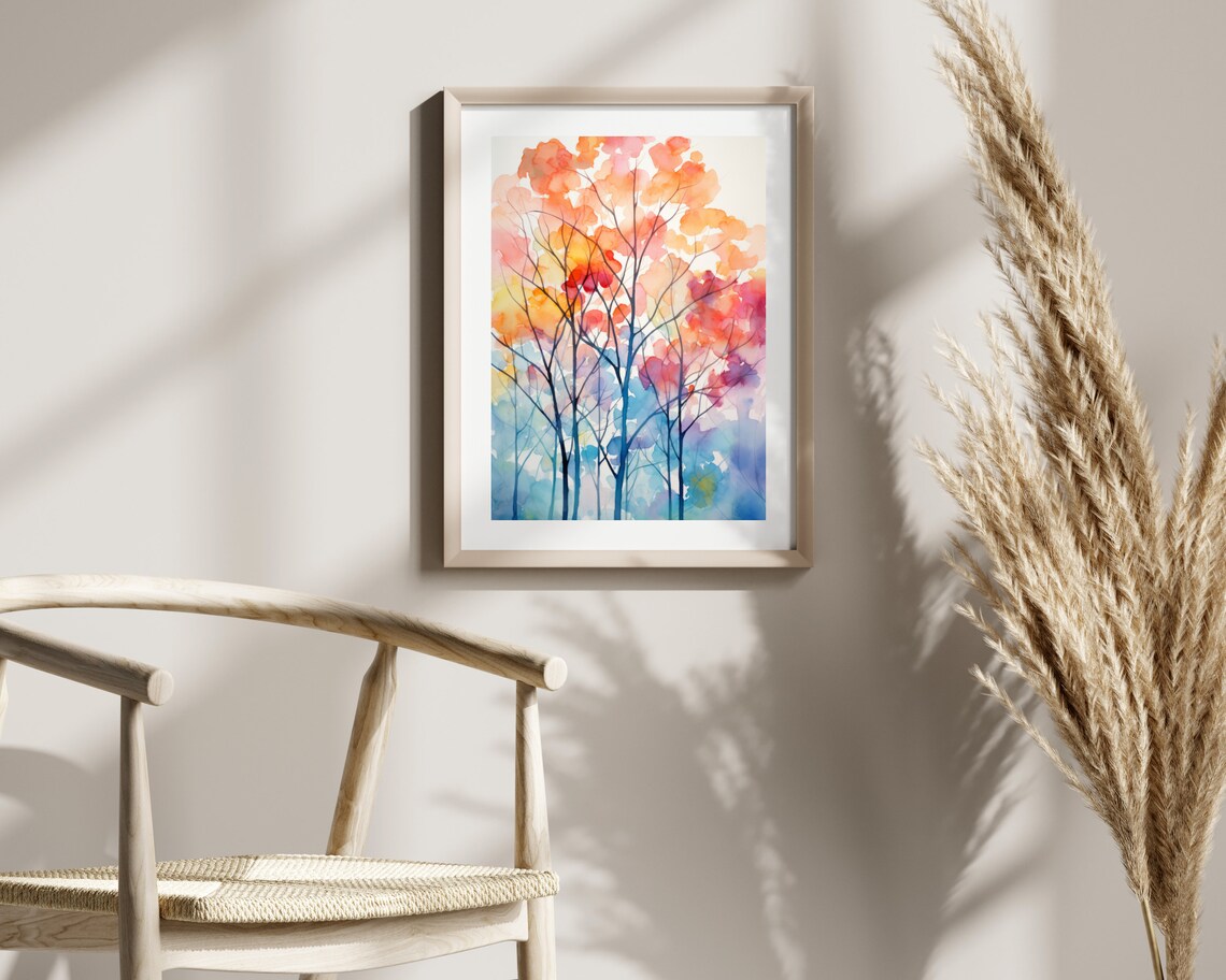 Watercolor Forest Landscape, Abstract Nature Art Print - Image 2