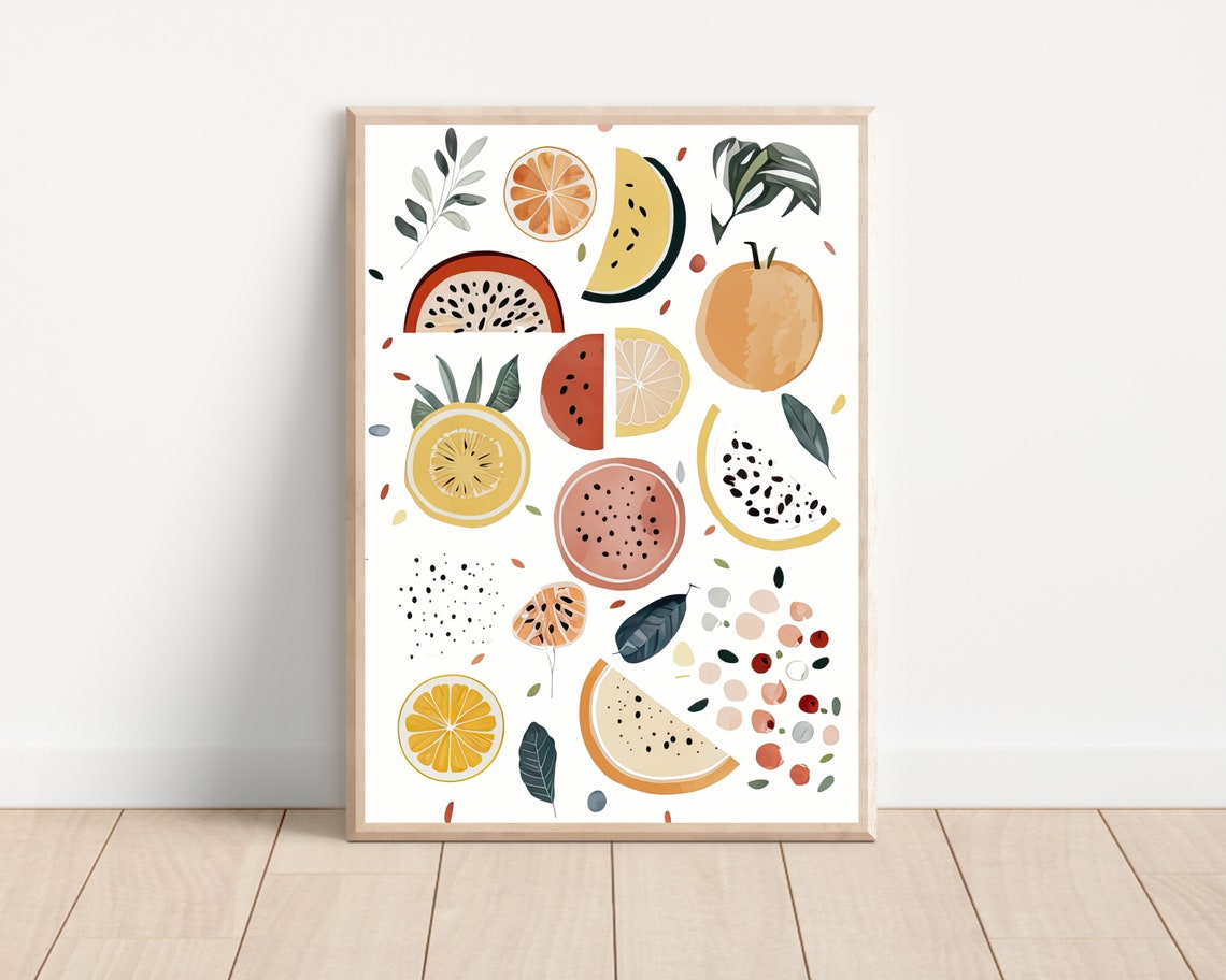Fruit Wall Art Fruit Art Print Kitchen Decor Watercolor Decor Kitchen Watercolor Fruit Poster Boho Art Print Boho Kitchen Print