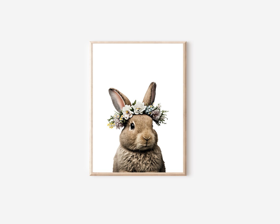 Bunny Rabbit with Flower Crown Realistic Photo Nursery Print - Image 5