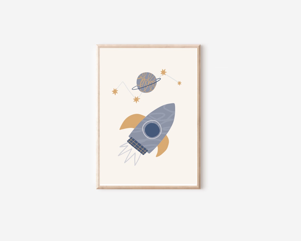 Outer Space Rocket Ship Nursery Art Print - Image 4