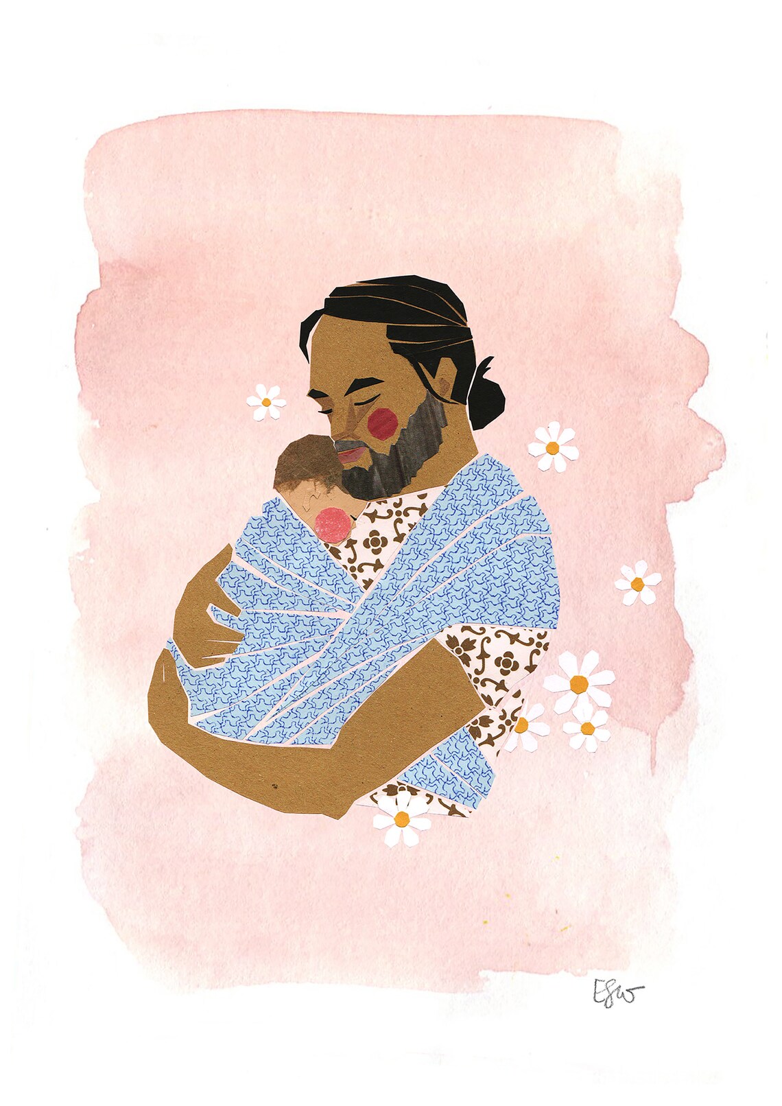 Watercolor Dad Holding Baby Pink Blush Nursery Portrait Print - Image 2