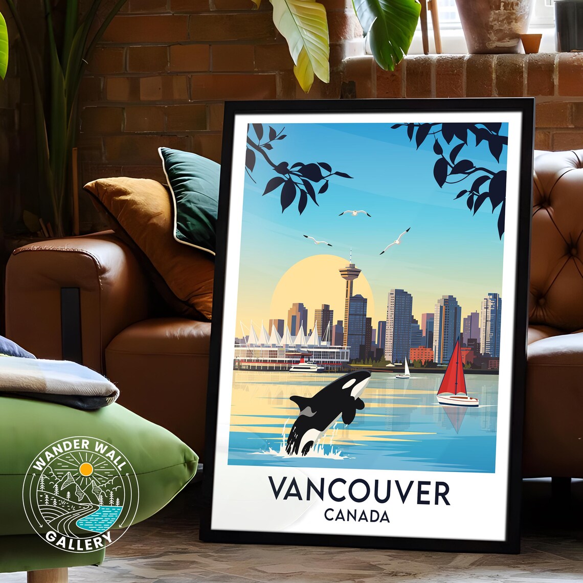 Vancouver Canada Travel Poster Breaching Whale Print Skyline Cityscape Wall Art Personalized Home Decor Gift - Image 6