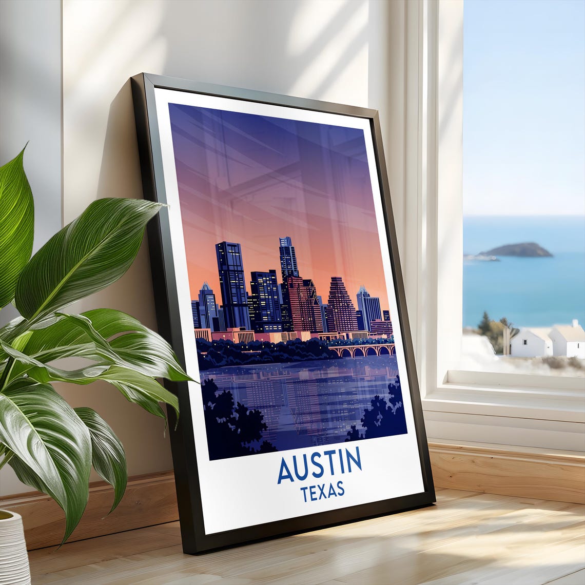 Austin Texas Sunset Skyline River Reflection Twilight Dusk Poster - Image 2