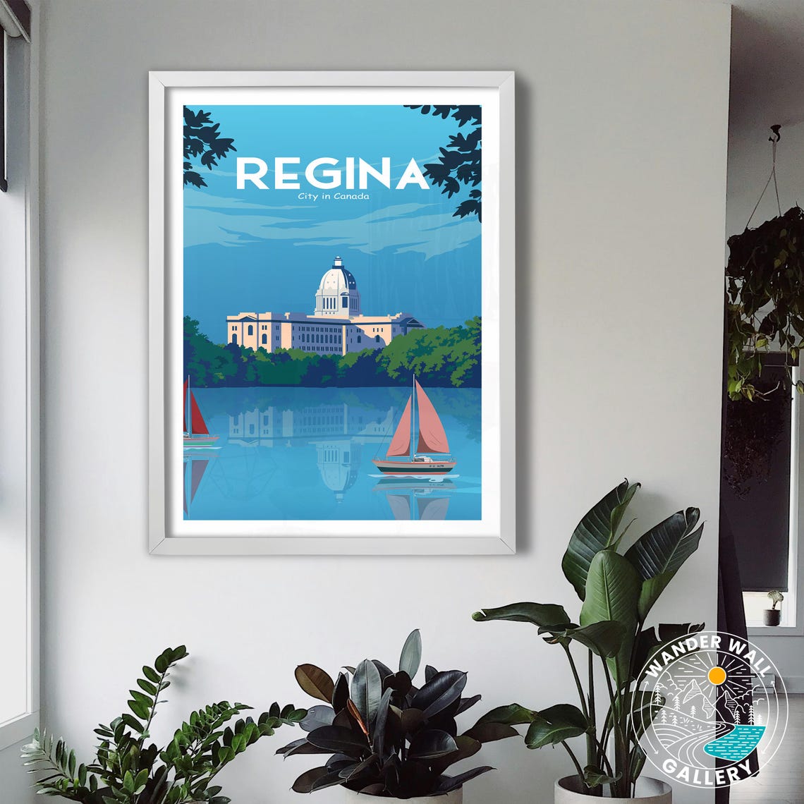 Regina Canada Legislative Building Lake Sailboats Retro Travel Poster - Image 3