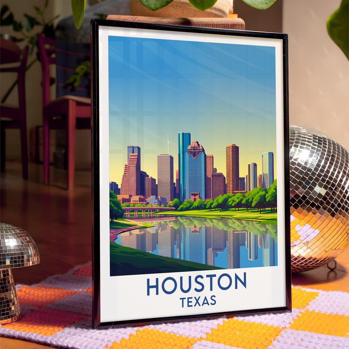Houston Texas City Skyline Water Reflection Park Green Space Poster - Image 4