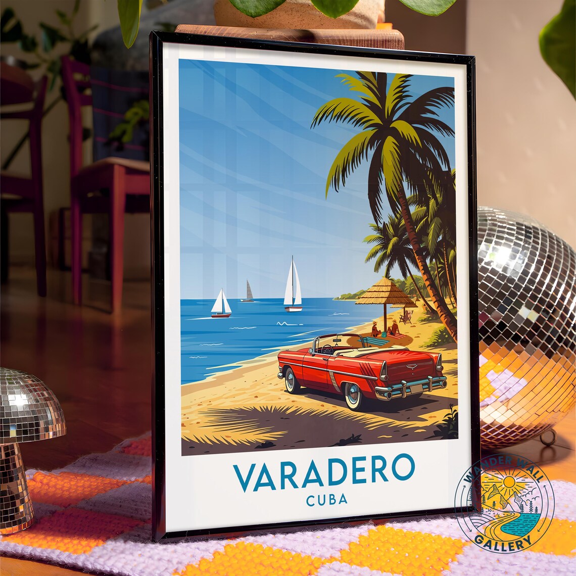 Varadero Cuba Classic Vintage Convertible Beach Sailboats Poster - Image 4