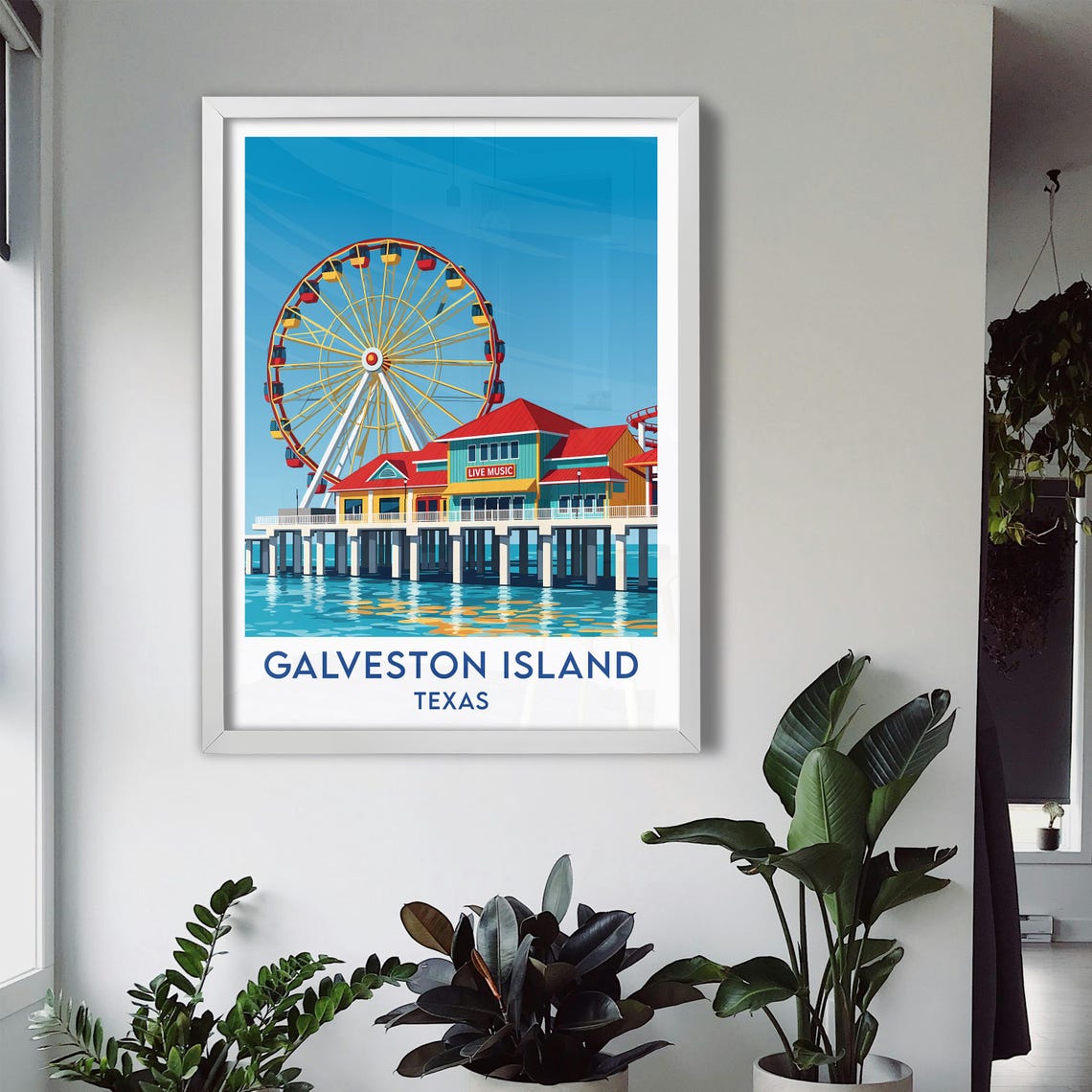 Galveston Island Pleasure Pier Giant Ferris Wheel Ocean Poster - Image 3