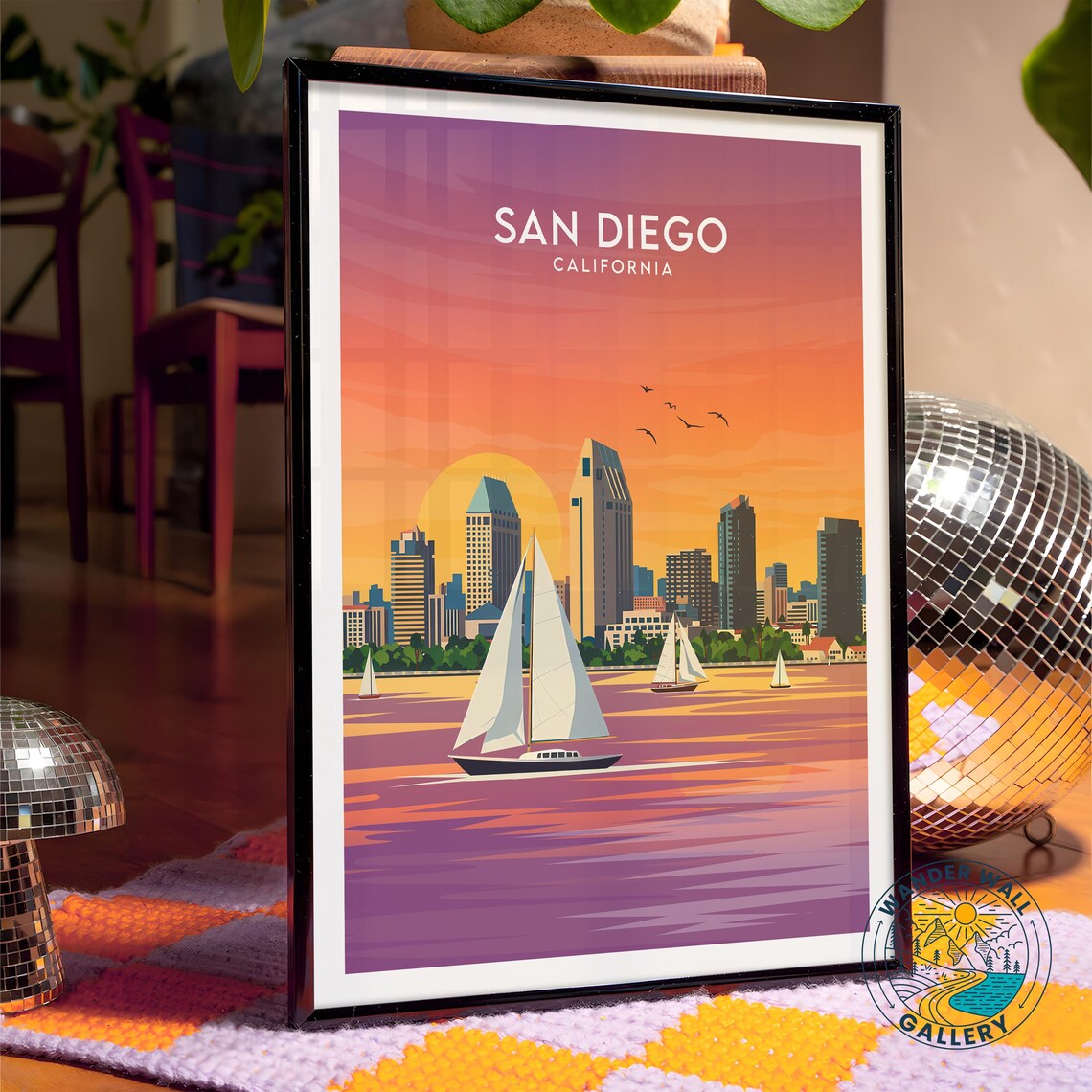 San Diego California Skyline Sailboats Golden Sunset Bay Travel Poster - Image 4