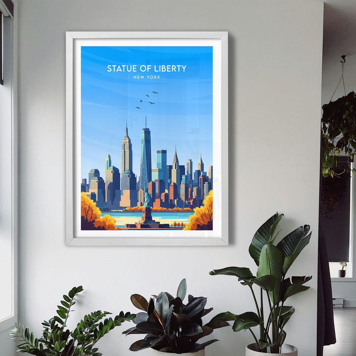 Statue of Liberty New York Harbor Skyline Fall Season Art Poster - Image 3