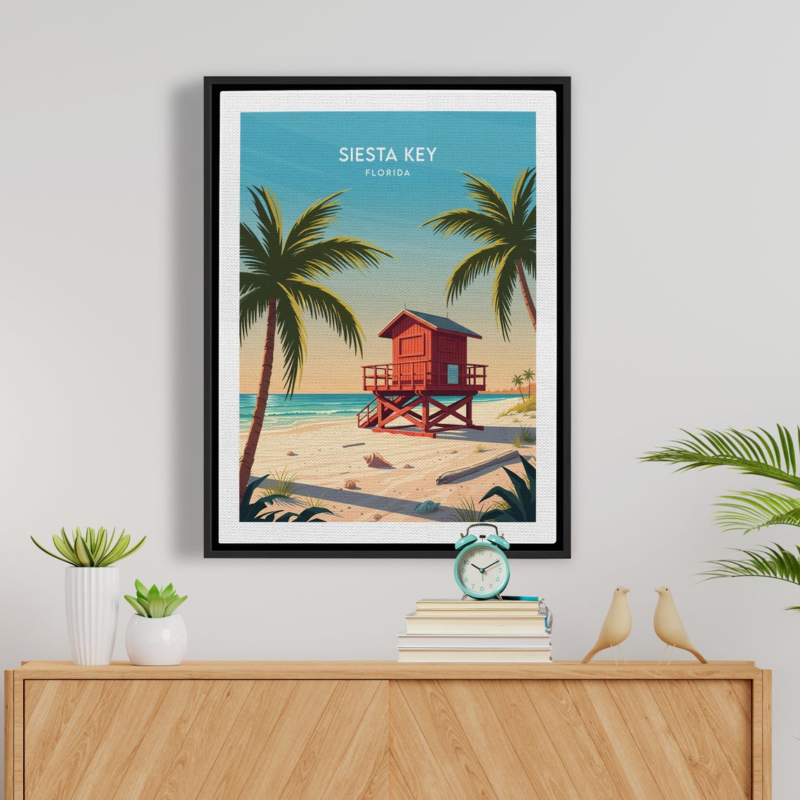 Siesta Key Florida Red Lifeguard Tower Golden Sunset Beach Poster - Image 5