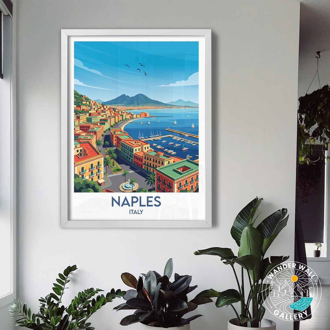 Naples Italy Vintage Travel Poster with Mount Vesuvius Bay View - Image 3