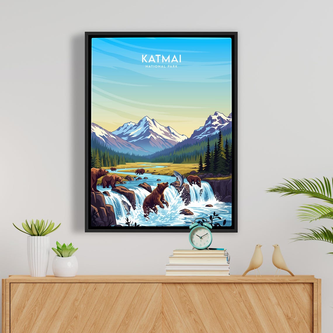 Katmai Alaska Brown Bears Catching Salmon Falls Wildlife Poster - Image 5