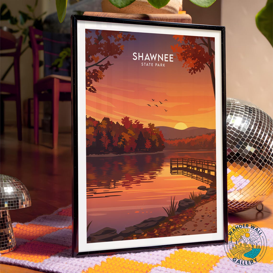 Shawnee State Park Sunset Dock Crimson Lake Reflections Poster - Image 4
