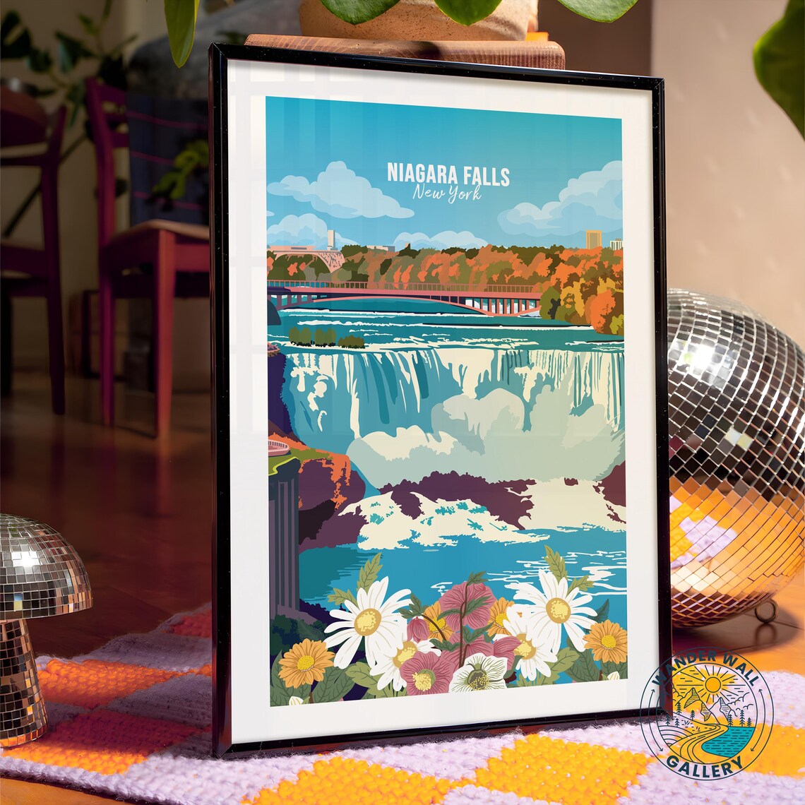 Niagara Falls New York Autumn Floral Waterfall Travel Poster - Image 4