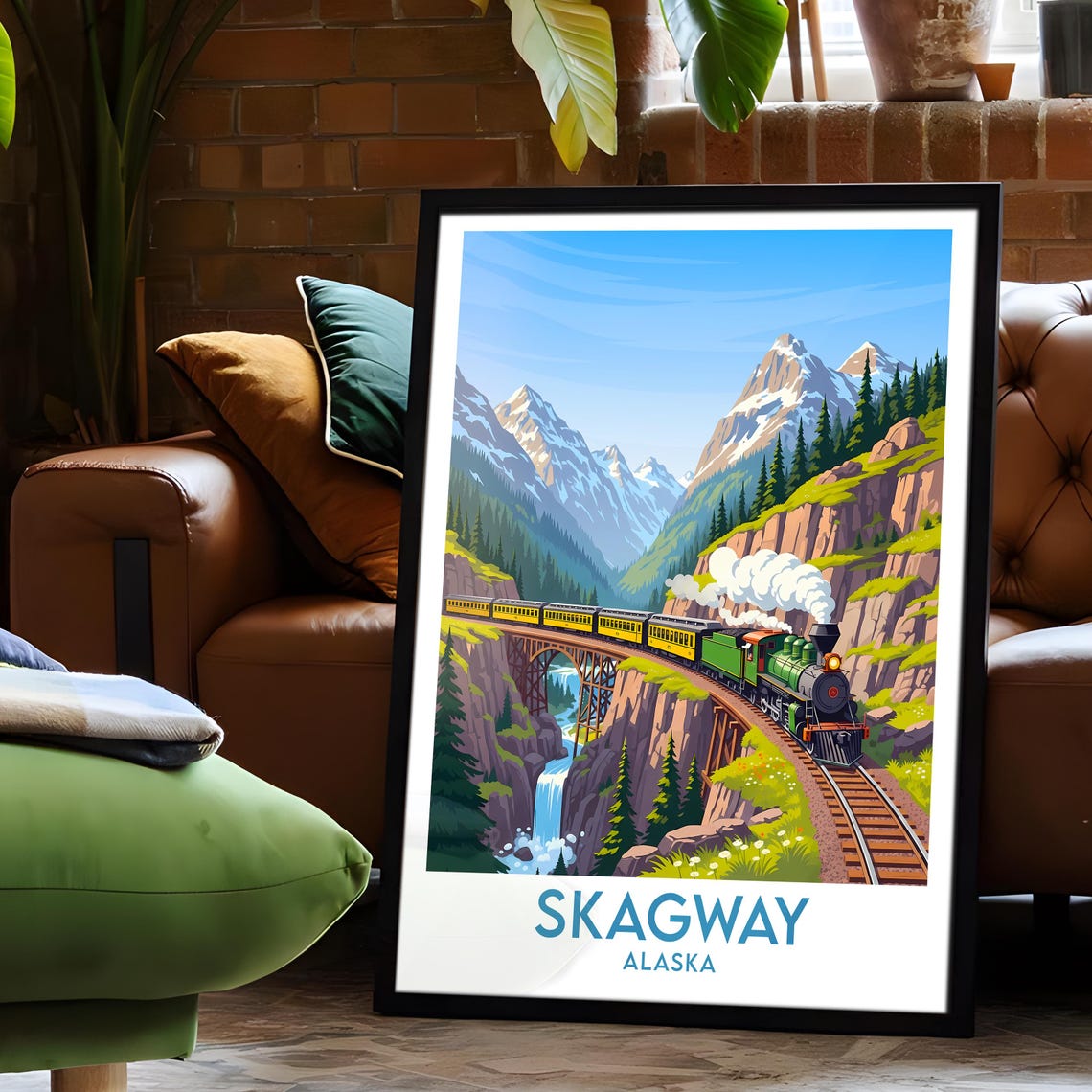 Skagway Alaska Steam Train Crossing Trestle Bridge Mountain Poster - Image 6