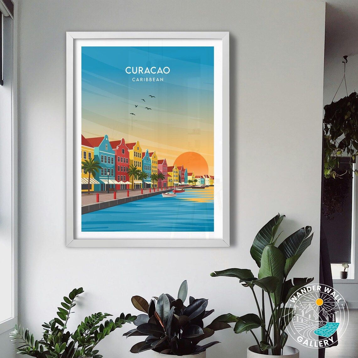 Curacao Caribbean Colorful Waterfront Sunset Dutch Houses Travel Poster - Image 3