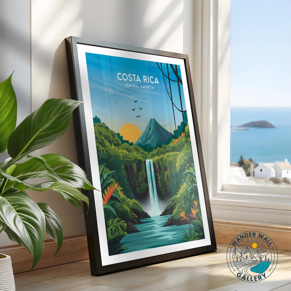 Costa Rica Travel Poster Tropical Waterfall Volcano Print Landscape Wall Art Personalized Home Decor Gift - Image 2