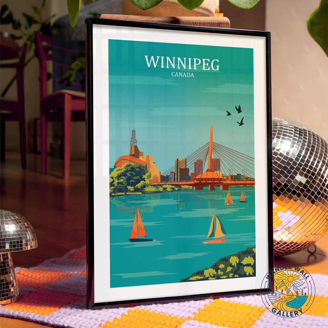 Winnipeg Canada Esplanade Riel Bridge Sailboats River View Poster - Image 4