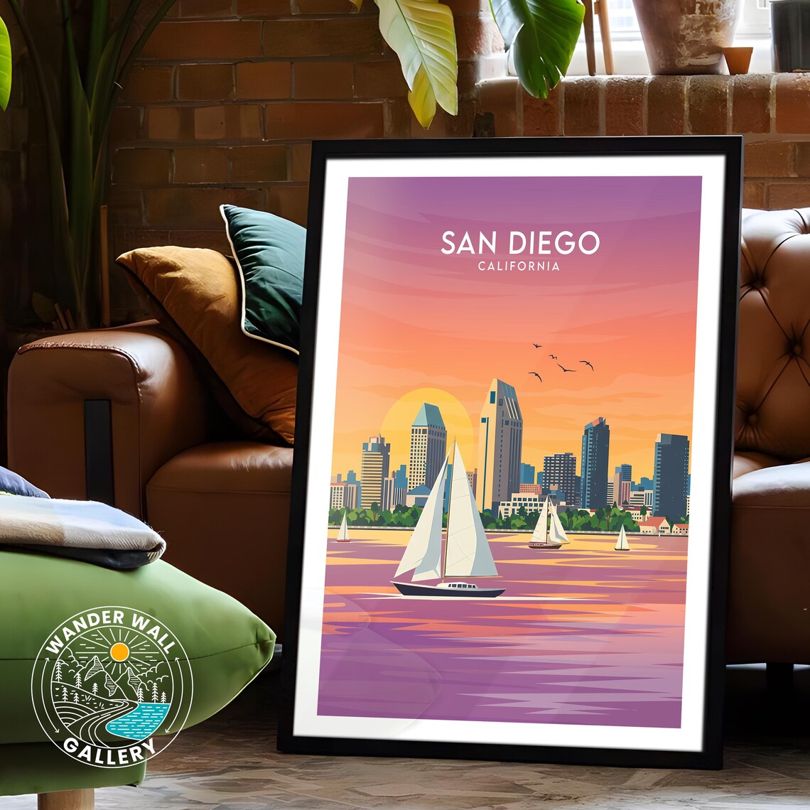San Diego California Skyline Sailboats Golden Sunset Bay Travel Poster - Image 6