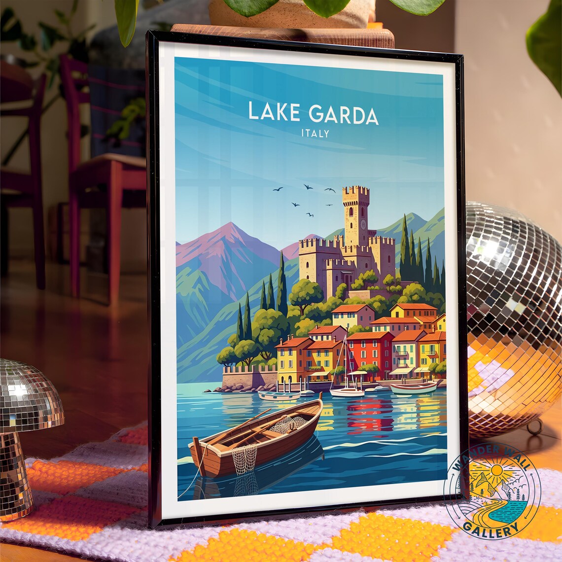 Lake Garda Italy Castle Waterfront Village Retro Travel Poster - Image 4