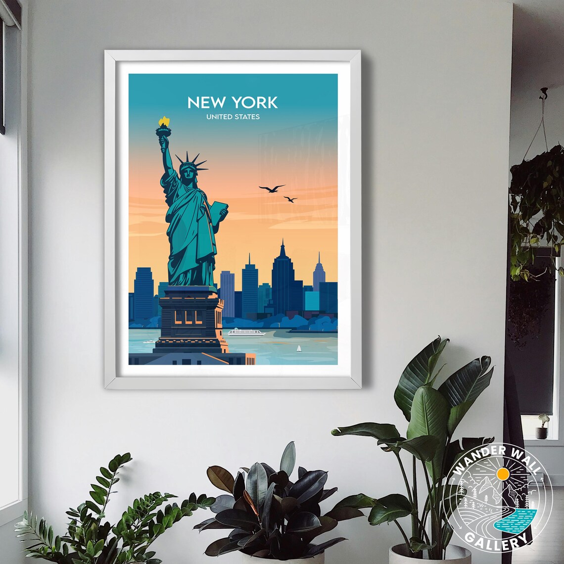 New York City Statue of Liberty Skyline Sunset Travel Poster - Image 3